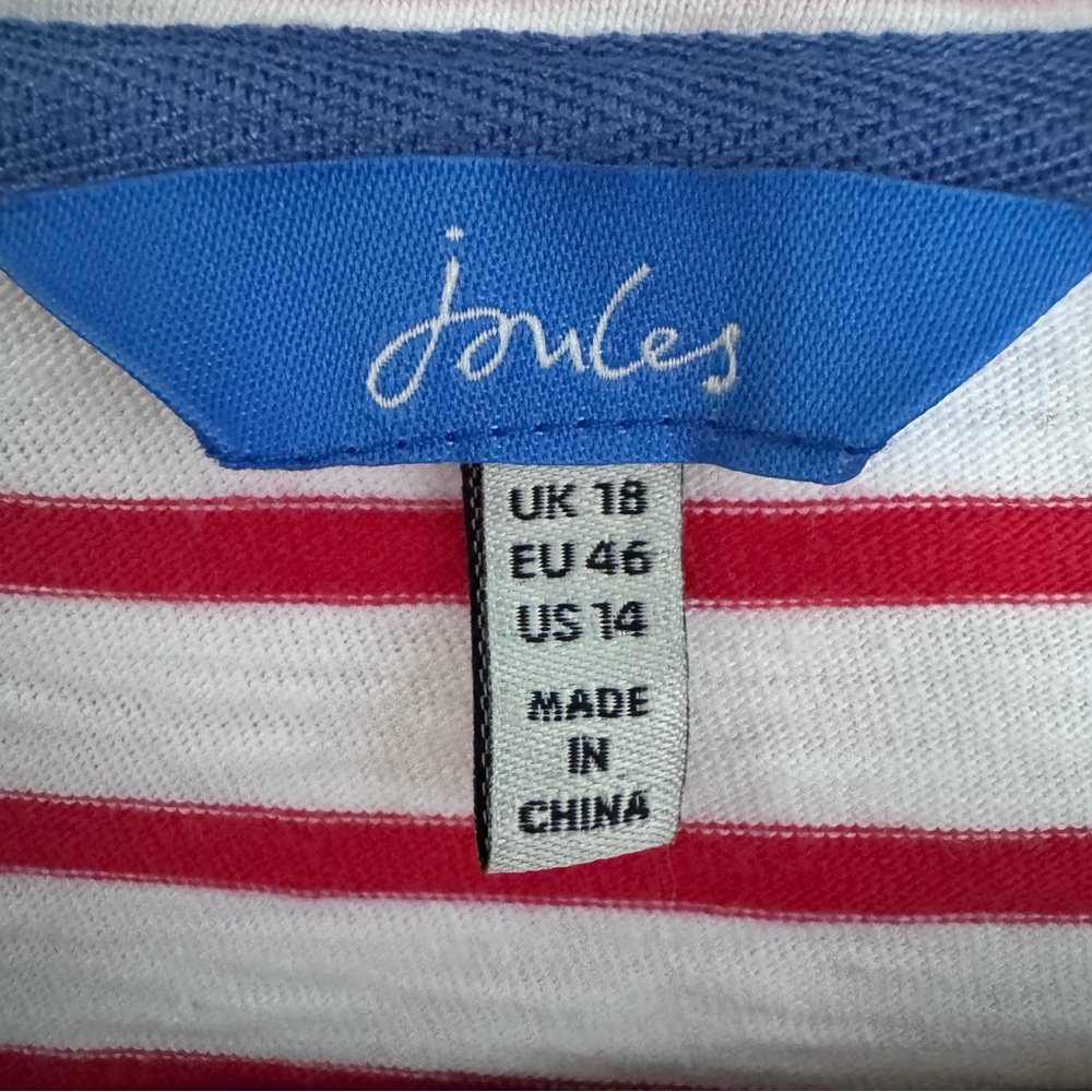 Joules Harbour Light Swing Red & Cream Stripe V Neck Jersey Top Size: 14 - Picture 6 of 10
